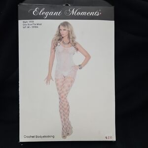 Elegant Moments Sheer White Crochet Bodystocking
